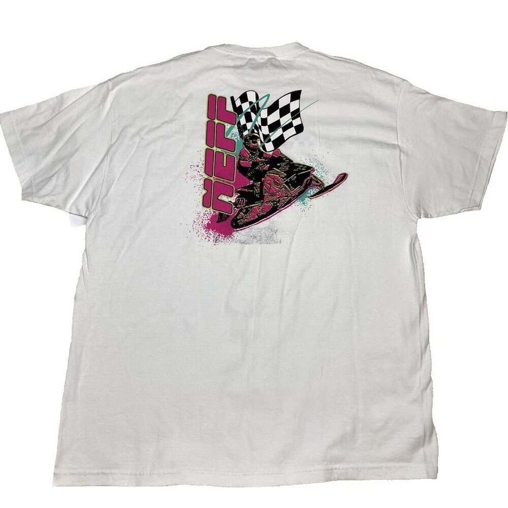 NEW NEFF T-Shirt White Black Flag Pink Snowmobile Graphic Tee Mens 2XL XXL NWT
